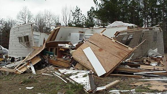 A conventional home may withstand the effects of an EF2 tornado, but it destroyed this mobile home.