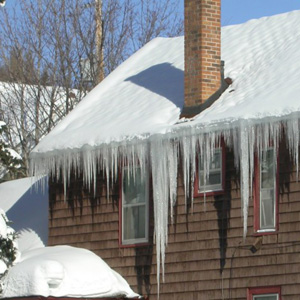 Notice how the ice is heaviest beneath the chimney, where snow can be melted easily 
