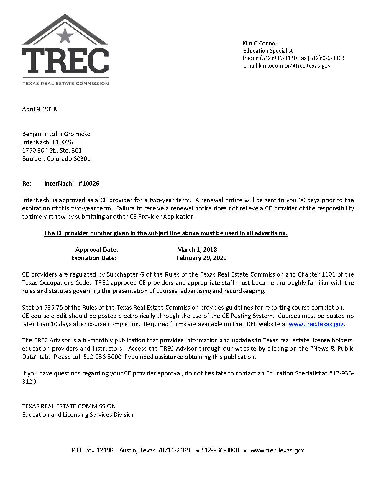 Texas Real Estate Commission (TREC) Approves InterNACHI as ...